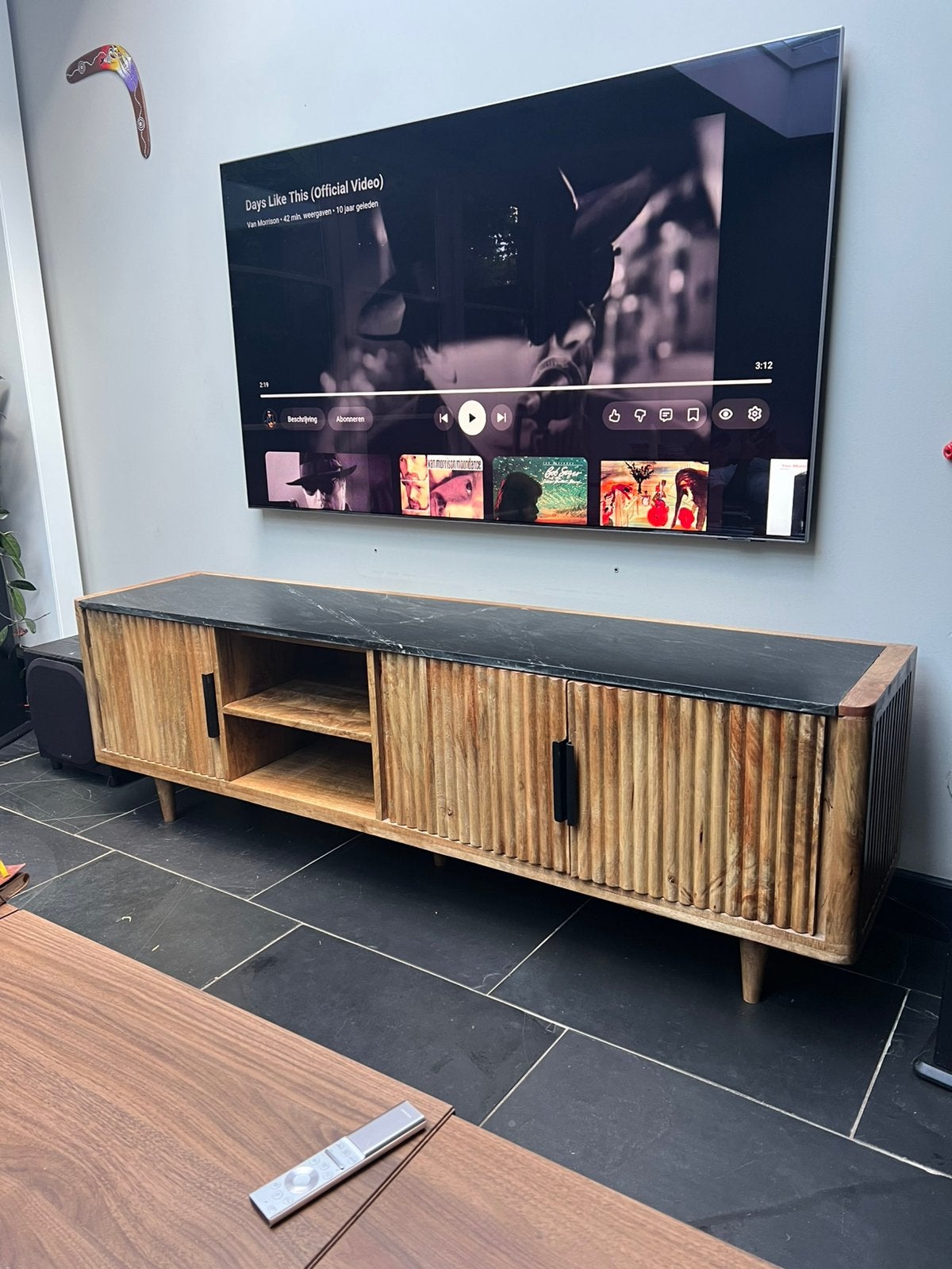 Tv-meubel - massief mangohout - 180cm, Ophalen, 150 tot 200 cm, Zo goed als nieuw, Minder dan 100 cm