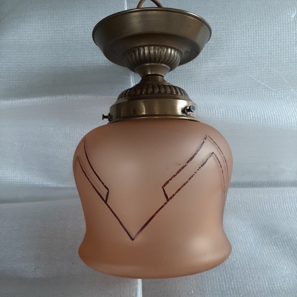 Plafondlamp Art Deco (?) zalm kleurig glas, Ophalen