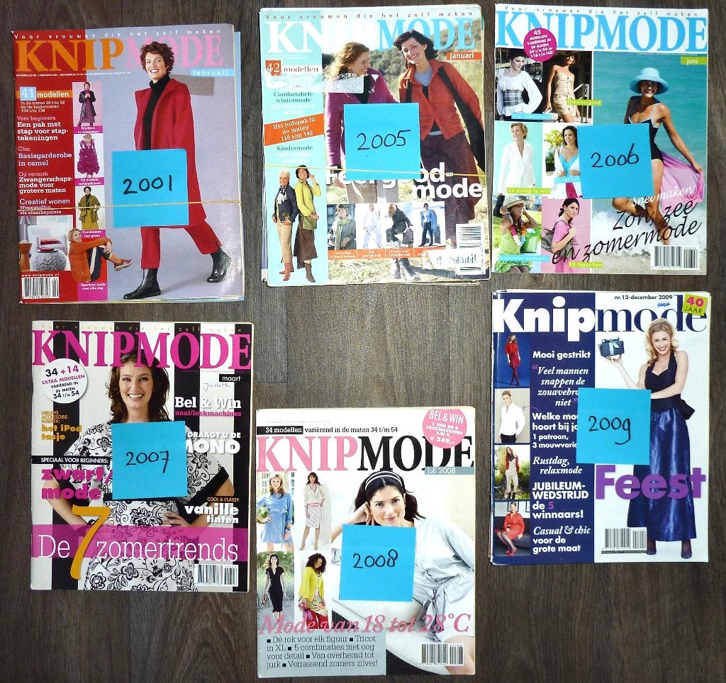 8x KNIPMODE 2001 t/m 2009 diverse nummers € 15,00, Hobby en Vrije tijd, Kledingpatronen, Ophalen, Overige typen, Vrouw, Zo goed als nieuw