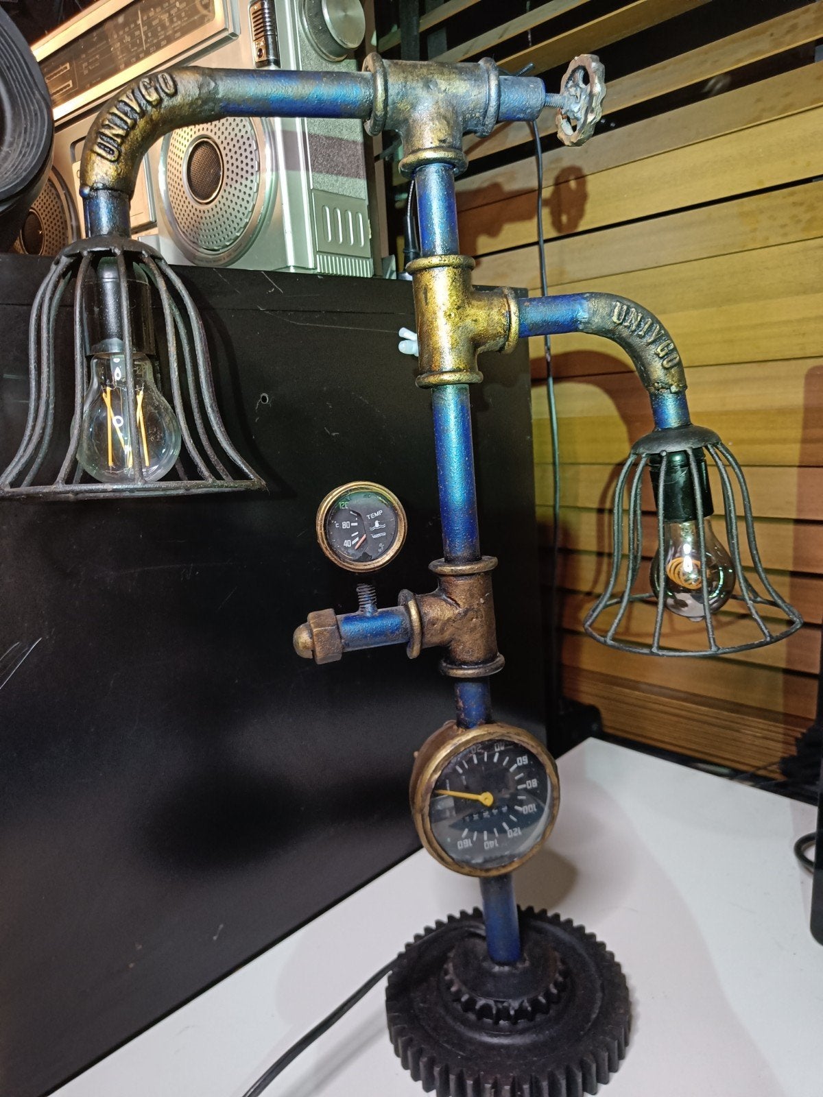 Industriële Steampunk Pijplamp met Dubbele Edison Lampen, Ophalen of Verzenden