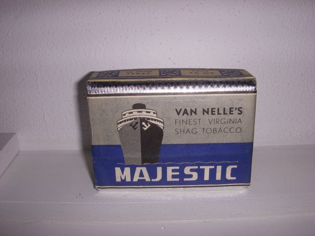 Volle verpakking Van Nelle ' Majestic ' shag jaren 50, Ophalen of Verzenden, Gebruikt, Tabaksdoos of Verpakking