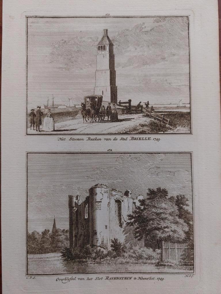 473-474 / Stenen Baken Brielle - slot Ravenstein Heenvliet, Antiek en Kunst, Ophalen of Verzenden