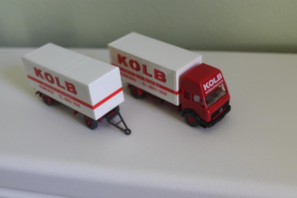 Wiking Mercedes NG 1632 met kofferopbouw en aanhanger, Ophalen of Verzenden, Zo goed als nieuw, Bus of Vrachtwagen, Wiking