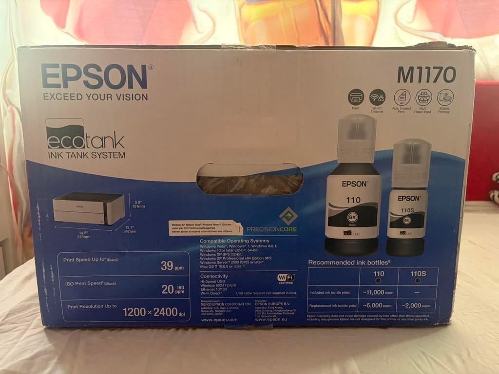 Epson EcoTank M1170 printer - Nieuw met WiFi en duplex, Zwart-en-wit printen, Printer, Inkjetprinter, Nieuw