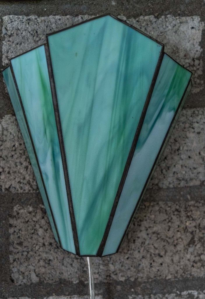Set van twee vintage Tifanny stijl wandlampjes, Huis en Inrichting, Ophalen, Gebruikt, Glas, Groen