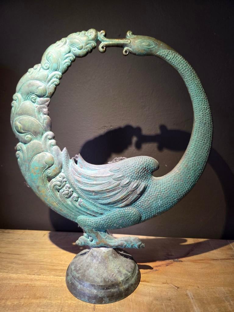Bronzen paauw srilanka antieke 30 cm hoog, Ophalen of Verzenden, Gebruikt