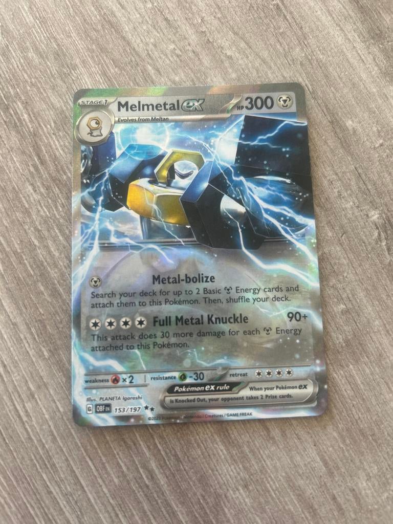 Melmetal ex Pokémon kaart 153/197 OBFEN, Ophalen of Verzenden, Zo goed als nieuw, Losse kaart, Foil