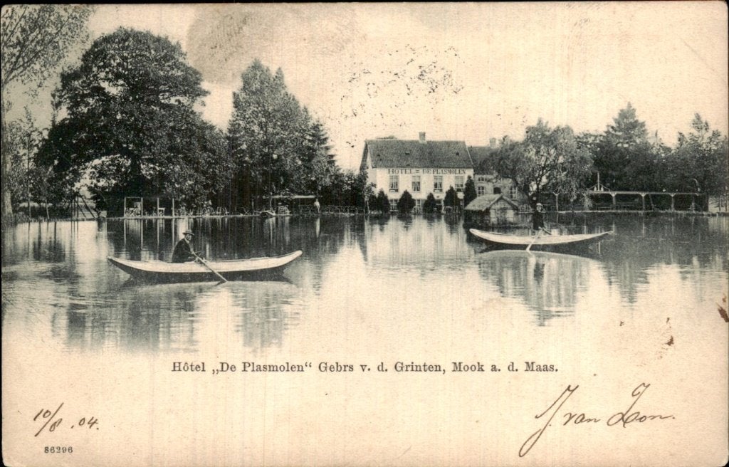 Mook - Hotel De Plasmolen - Roeiboten op plas, Ophalen of Verzenden, Voor 1920, Gelopen, Limburg