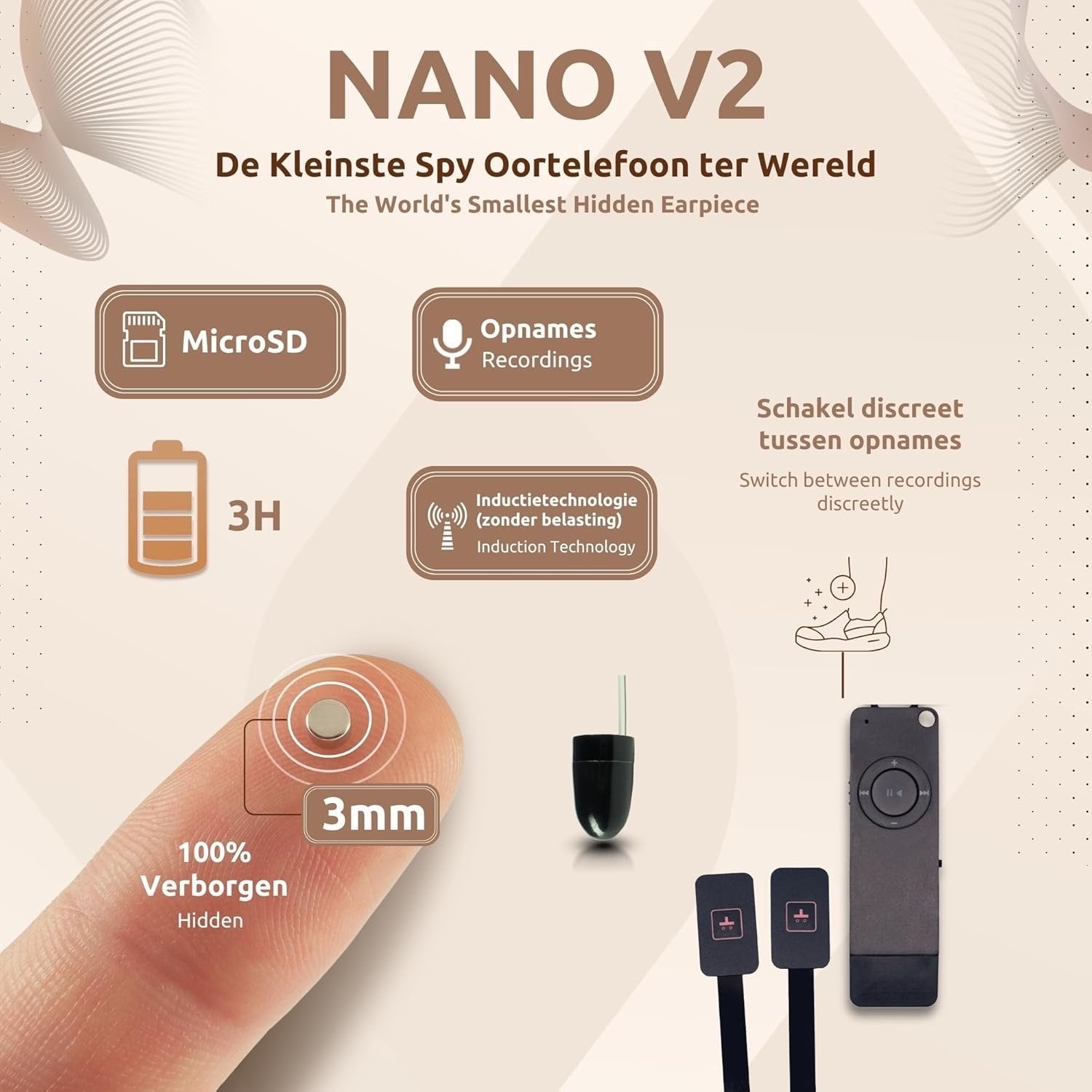Nano V2 Spy Oortelefoon Set - Onopvallend en Compleet, Overige merken, In-ear, Ophalen of Verzenden, Zo goed als nieuw