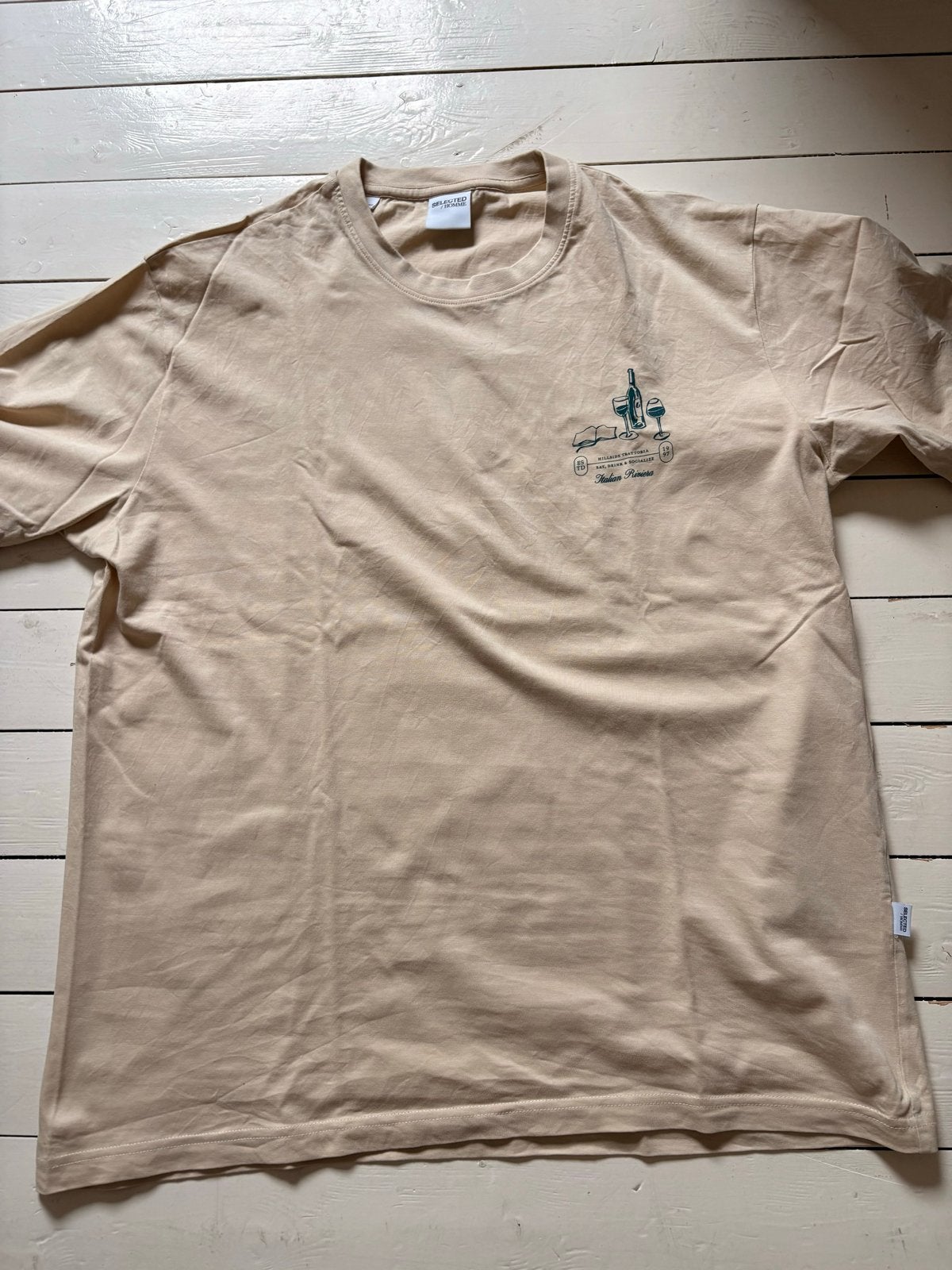 Selected Homme T-shirt met Italiaanse Rivièra print, Ophalen of Verzenden, Nieuw, Maat 56/58 (XL), Beige
