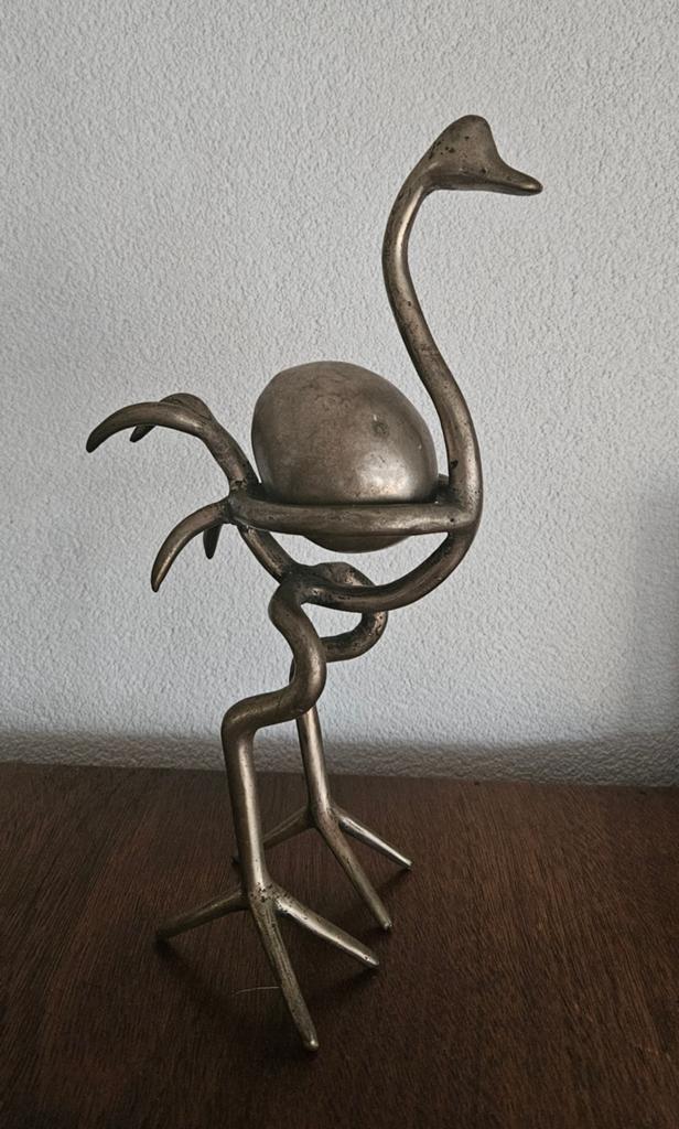 Vintage messing struisvogel met ei sculptuur, Ophalen of Verzenden, Object