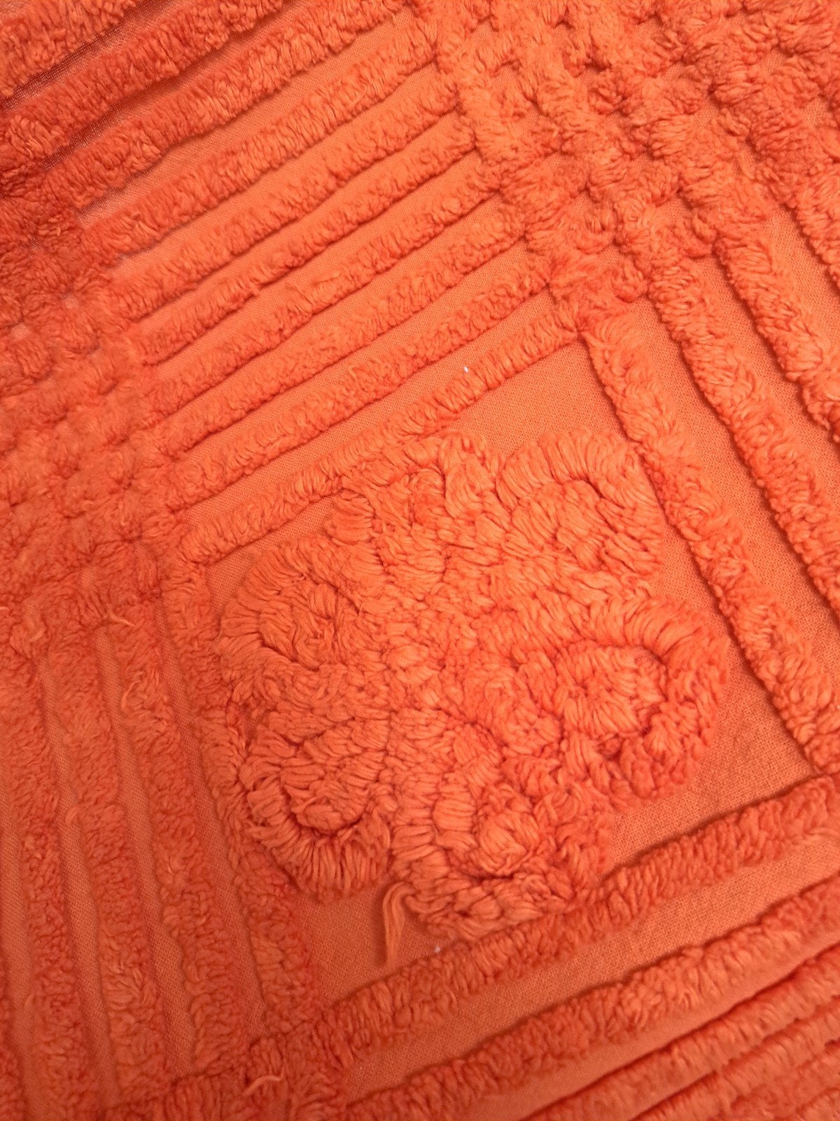Vintage katoenen sprei Grand foulard met franjes oranje 2.20, Huis en Inrichting, Woonaccessoires | Plaids en Woondekens, Ophalen of Verzenden