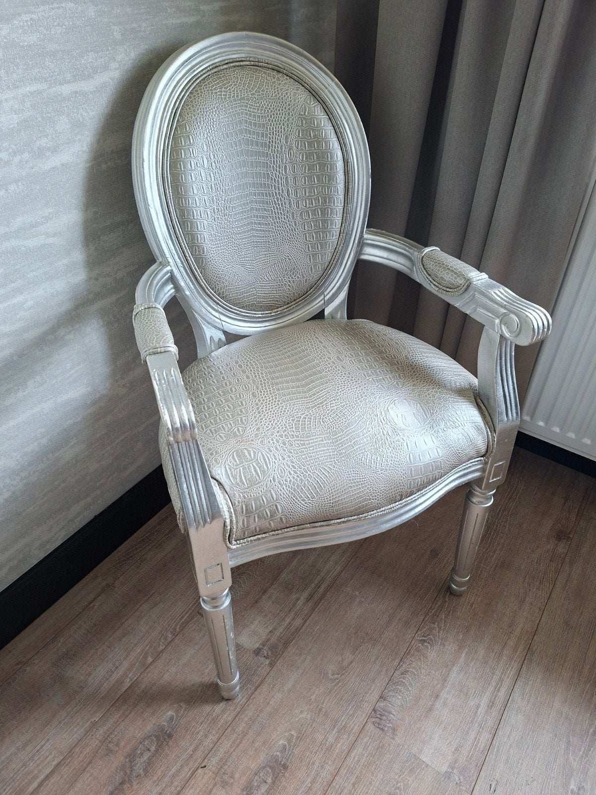 Kare Design Barok Fauteuil - Zilver met Croco-look Bekleding, Ophalen, Gebruikt, Overige kleuren, Barok, Klassiek, Glamour