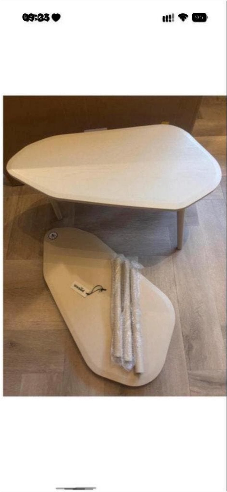 Unieke set van 2 Woood bijzettafeltjes - Davina, Minder dan 45 cm, Minder dan 55 cm, Gebruikt, Ophalen of Verzenden