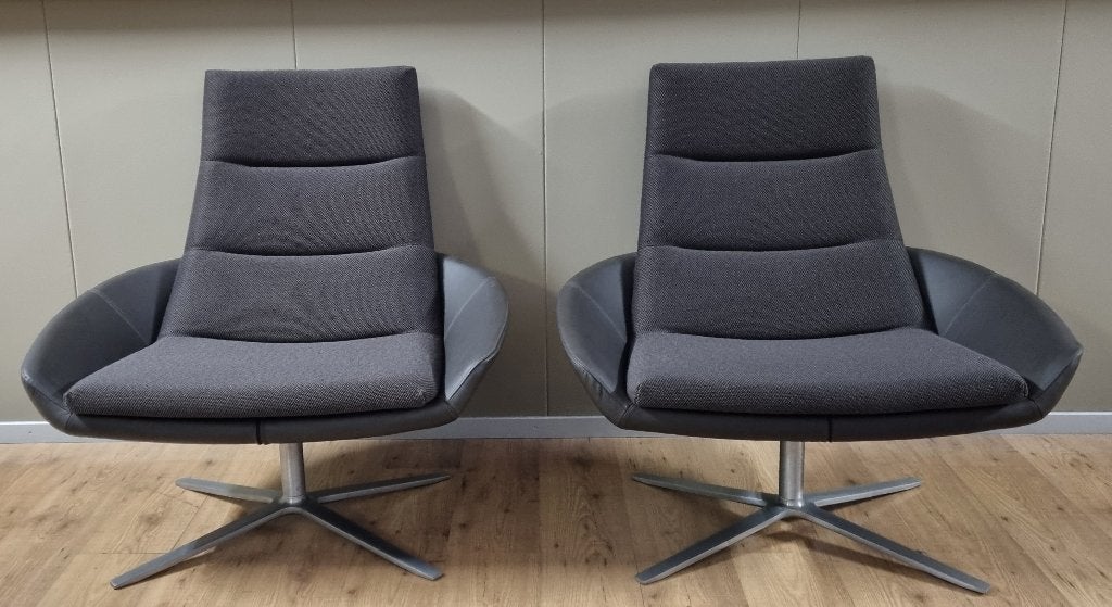 Montis Hugo draaifauteuil refurbished - nieuwe stof en leer, Leer, Nieuw, 75 tot 100 cm, Ophalen of Verzenden