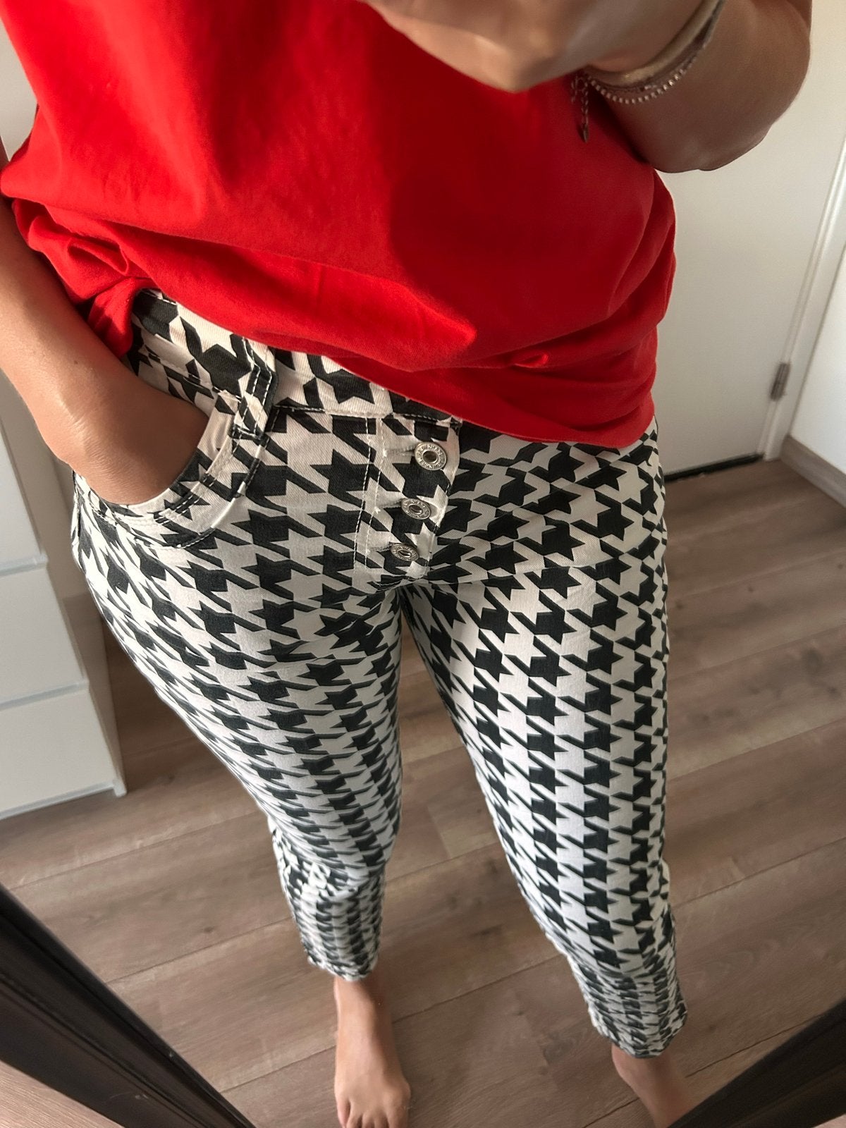 Jewelly Pied-de-poule broek, Maat 38/40 (M), Zwart, Ophalen of Verzenden, Zo goed als nieuw