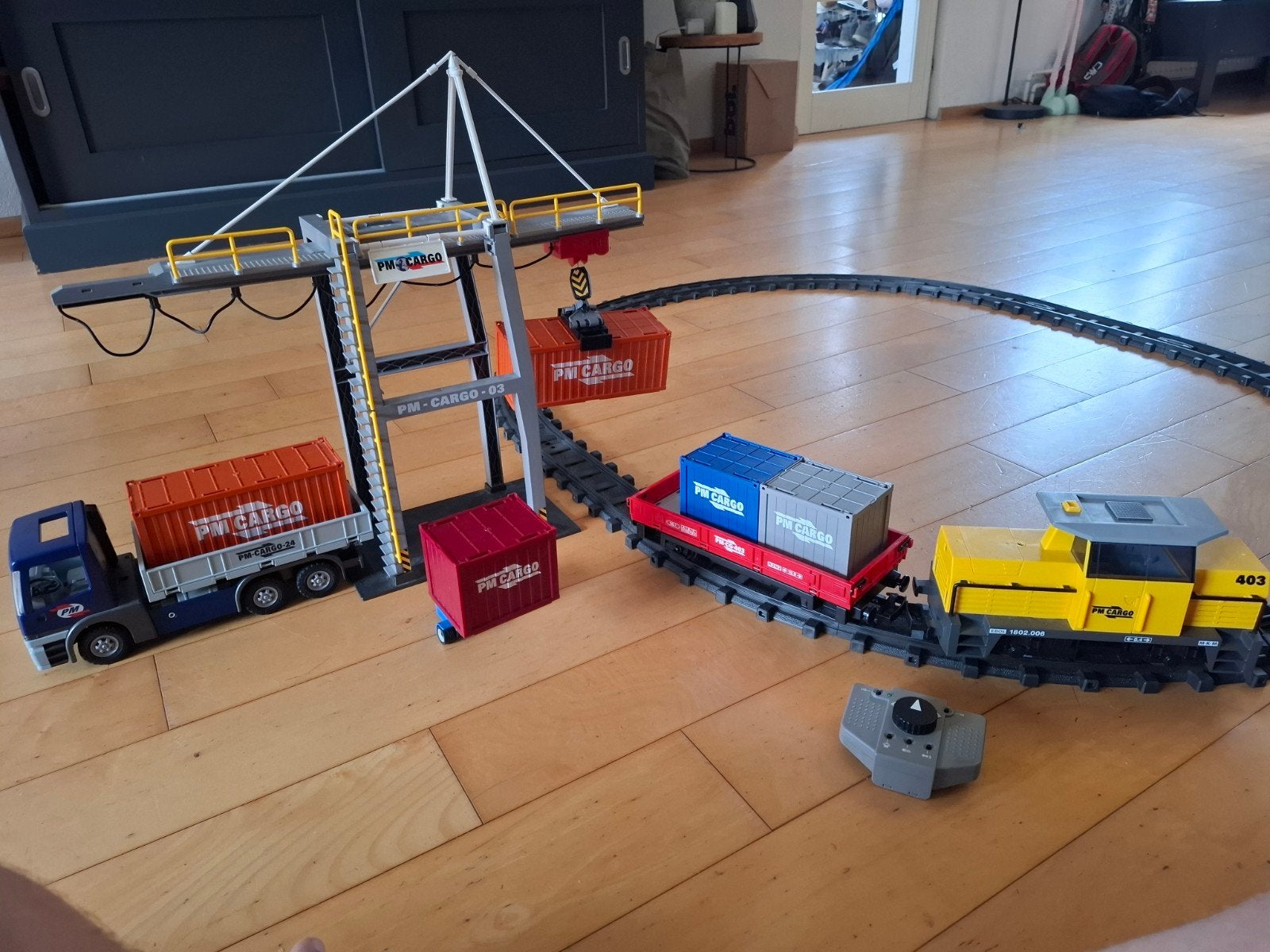 Playmobil Elektr trein met vrachtwagen, kraan en containers, Ophalen, Gebruikt, Afstandsbediening