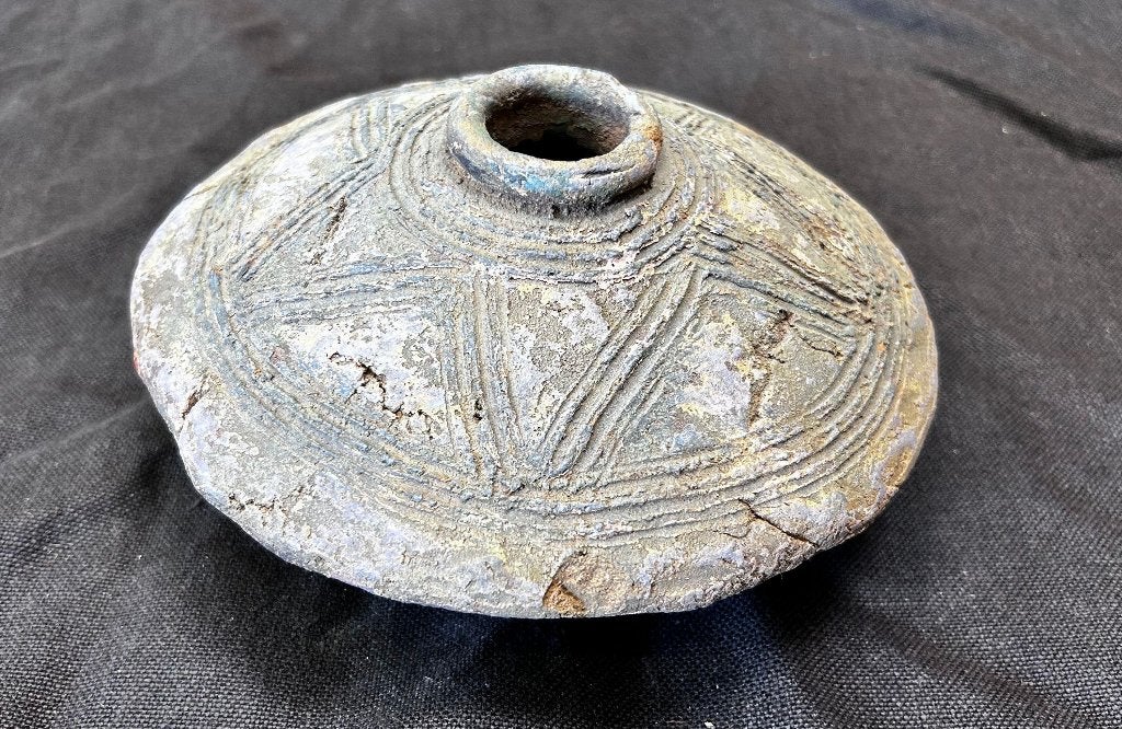Pre-Columbian "Spindle Whorl" Colombia, c.1050-1500 AD, Ritueel object, Steen/keramiek, Ophalen of Verzenden, Meerkleurig