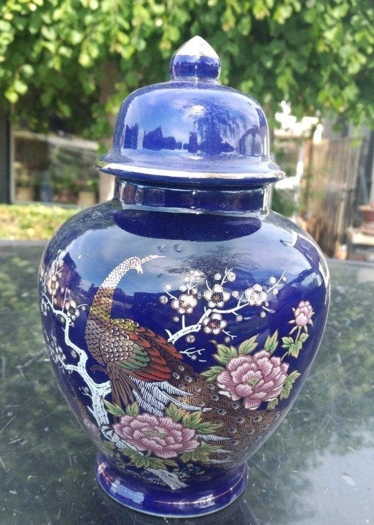 Antieke Japanse gemberpot met pauwdecoratie, Antiek en Kunst, Ophalen of Verzenden