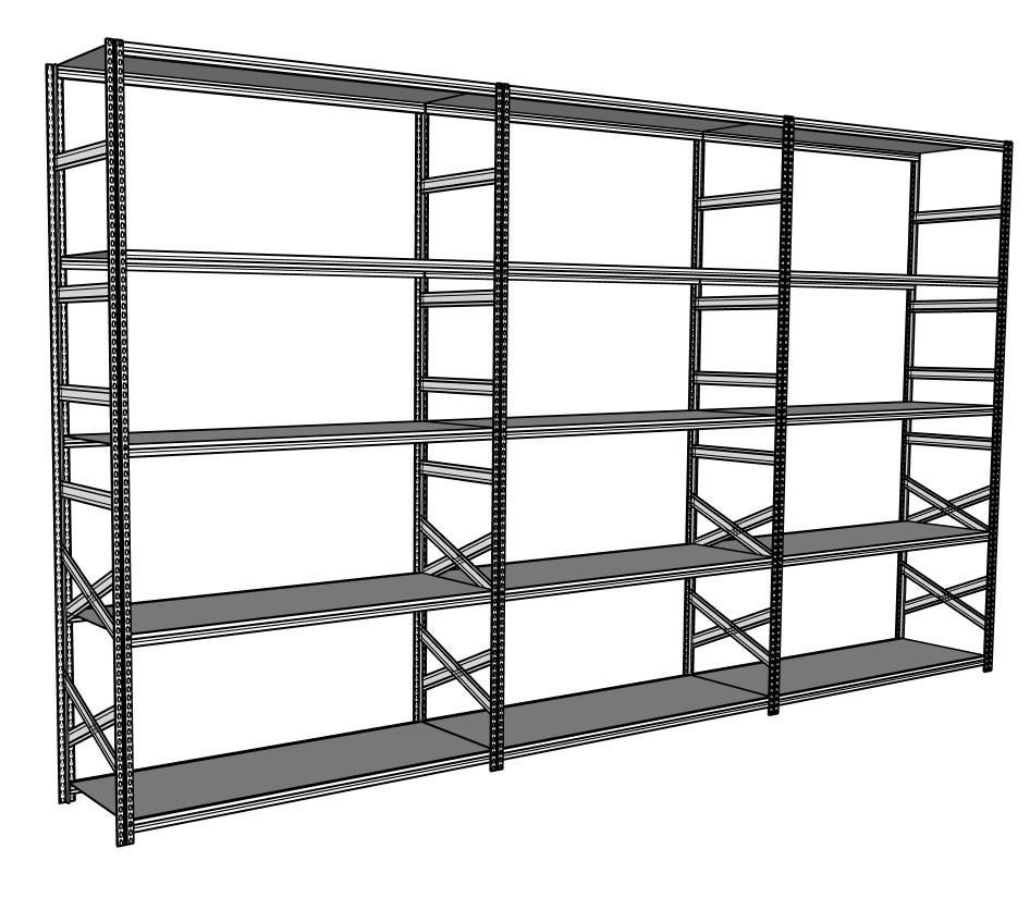Gebruikte legbordstelling 3,70x 2,50 x 0,6 m (LxHxD), Ophalen