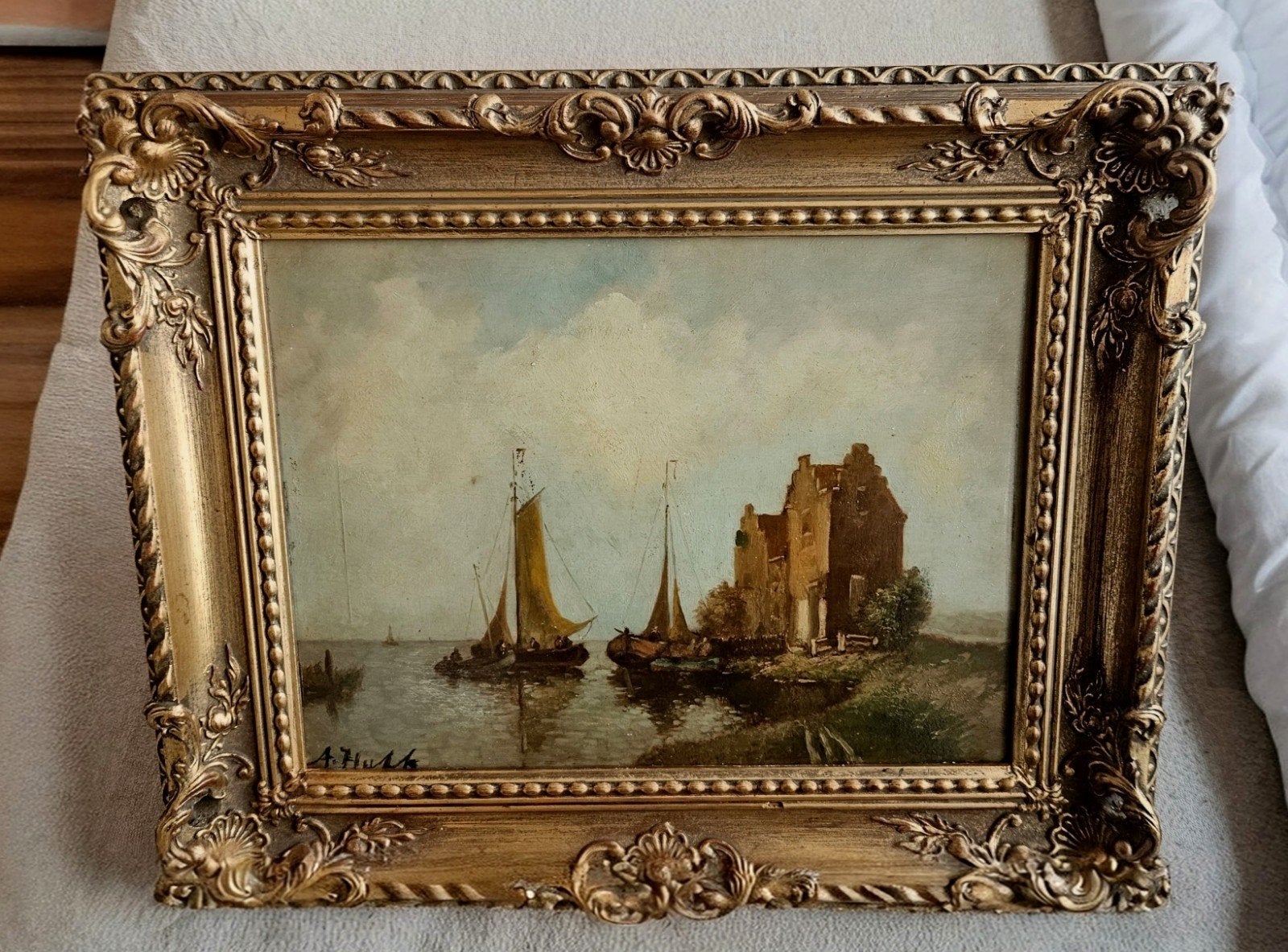 ANTIEK-MARITIEMZeegezich zeilschepen- KOMuit erfenis oudtant, Ophalen, Nederlandse school, Bijzondere lijst, Olieverf