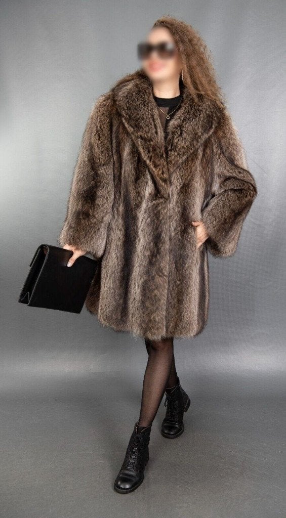 Raccoon bontjas, echt wasbeerbont XXL, Kleding | Dames, Jassen | Winter, Zo goed als nieuw, Maat 46/48 (XL) of groter, Bruin, Verzenden