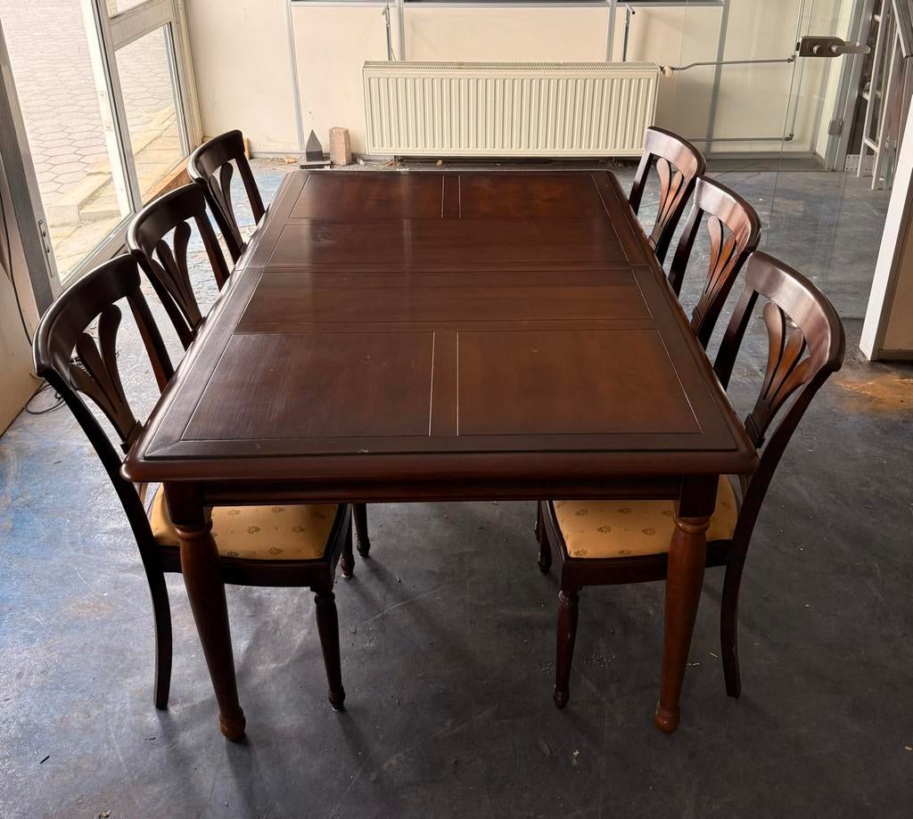 Zeer luxe eethoek 6 stoelen tafel uitschuifbaar, Ophalen, 200 cm of meer, 50 tot 100 cm, Zo goed als nieuw