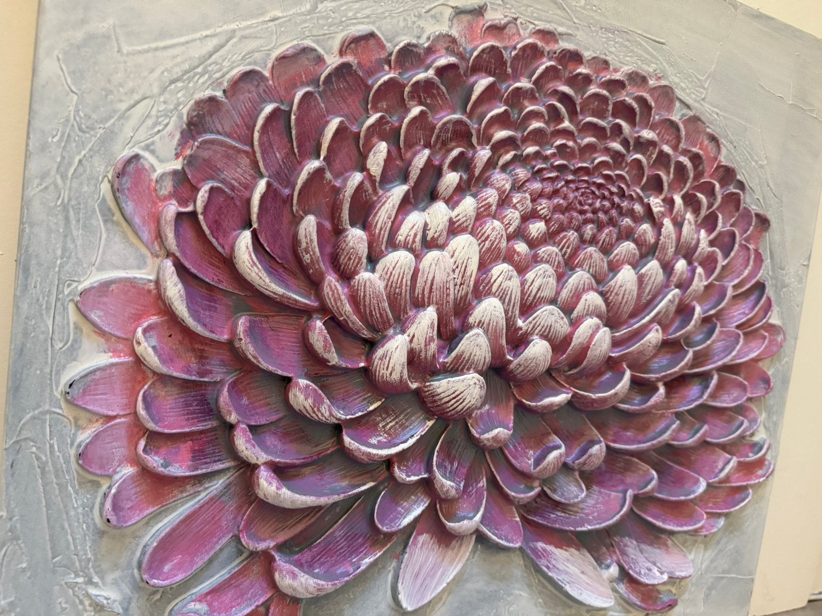 Prachtig 3D Schilderij met Reliëf - Paarse Bloem / Chrysant, Ophalen