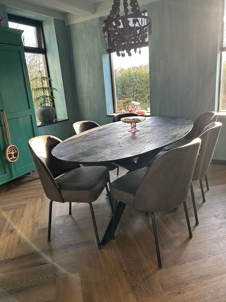 Woood eetkamerstoel 6x  Vogue ecoleder zwart (antraciet), Ophalen, Zwart, Leer, Zo goed als nieuw