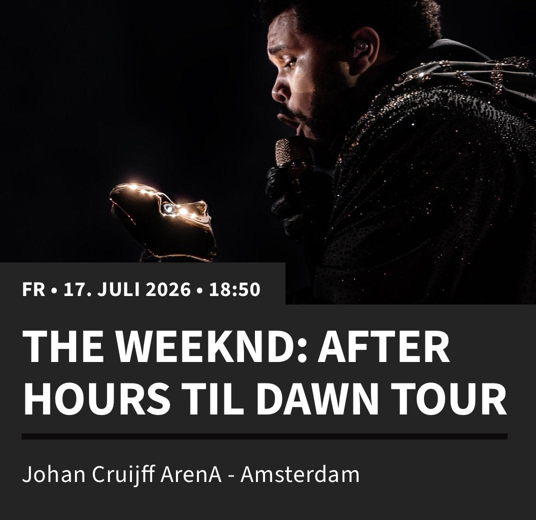 2x seats | THE WEEKND | 17.06.2026 | Johan Cruijff Arena, Twee personen, Juni