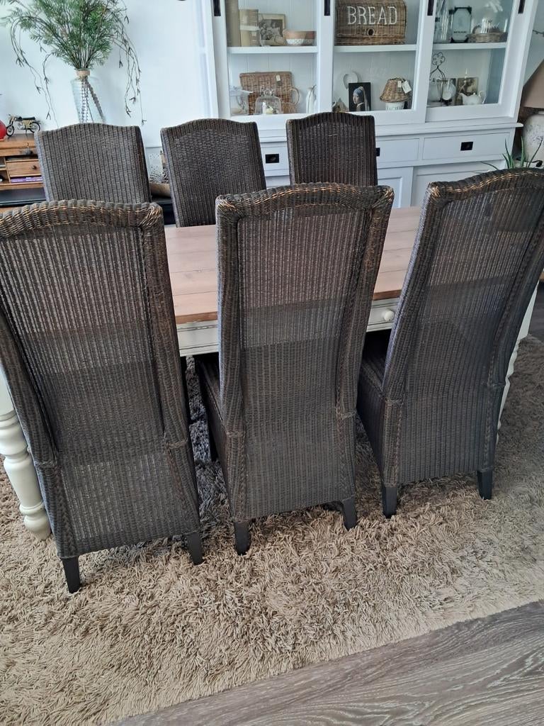 6 hoge rieten stoelen, Ophalen, Gebruikt, Bruin