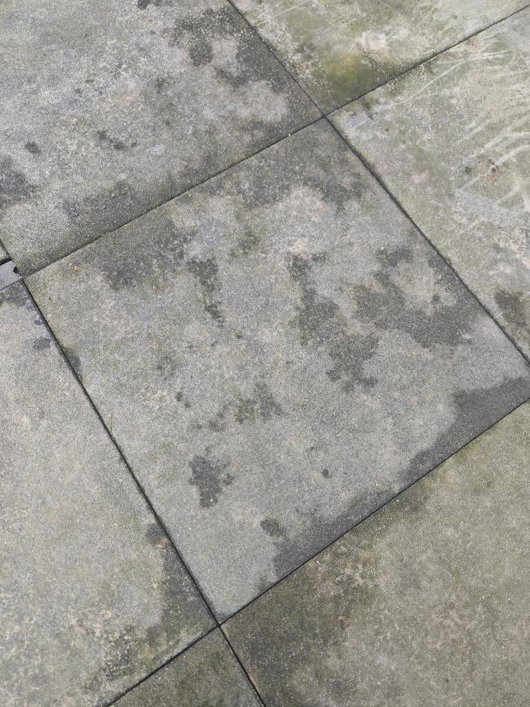 60x60 terras/tuintegels grijs/zwart + bandjes, Tuin en Terras, Ophalen, Gebruikt, 5 tot 10 m², Beton