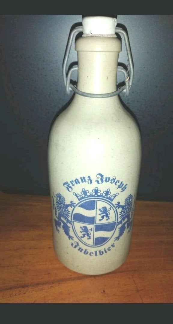 Antieke Bierkruik Franz Joseph Jubelbier met Beugeldop, Verzamelen, Biermerken, Ophalen of Verzenden