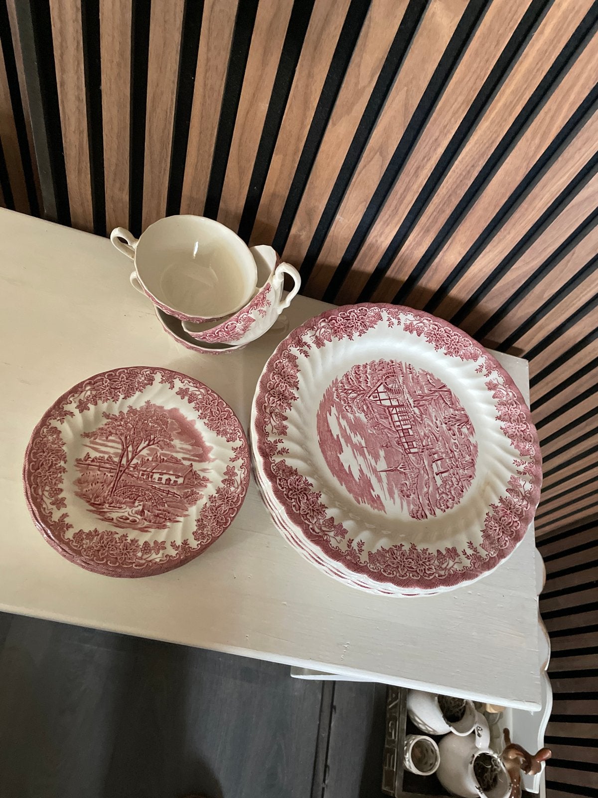 Diverse roze Engels servies: Myott The Brook & The Hunter, Ophalen of Verzenden
