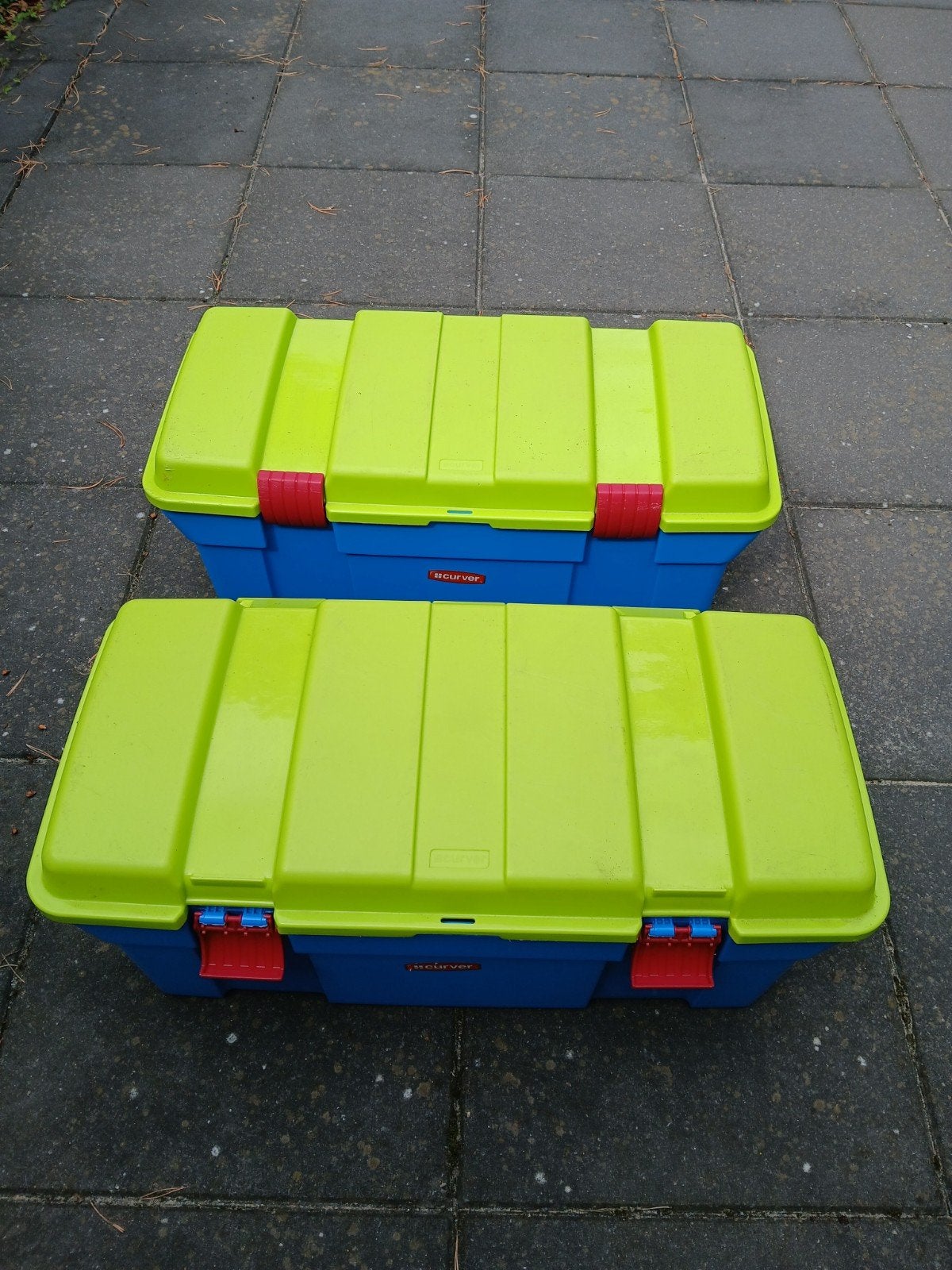 Curver opbergbox met deksel - Blauw/Groen, Kunststof, Gebruikt, 50 tot 100 cm, Ophalen of Verzenden