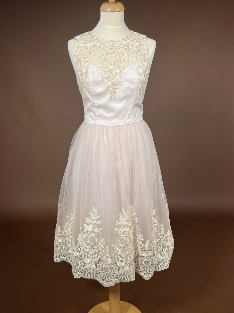 Chi Chi London - Zachtroze Galajurk met Kanten Bodice, Kleding | Dames, Galajurk, Geen, Geen, Maat 42/44 (L)