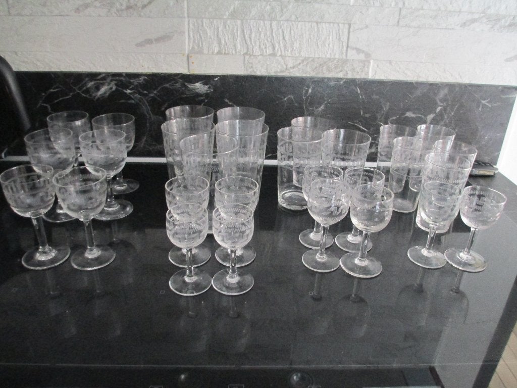 36 oude glazen (antiek?) griekse rand genaamd meander, Antiek en Kunst, Ophalen