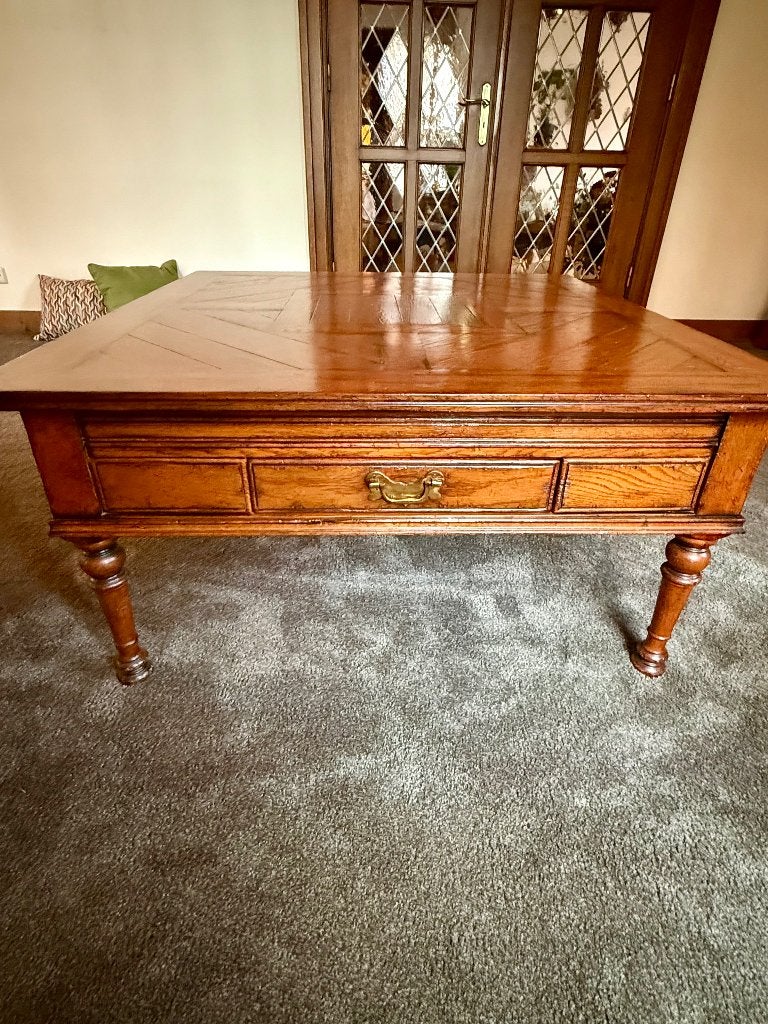 Mooie eiken salontafel 100x100 | laden & uitschuifbladen, Huis en Inrichting, Ophalen, 50 tot 100 cm, Klassiek, 50 tot 100 cm