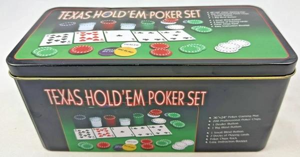 Casino Texas Hold'em Pokerset 200 poker chips Metalen blik, Hobby en Vrije tijd, Gezelschapsspellen | Bordspellen, Verzenden, Onbekend