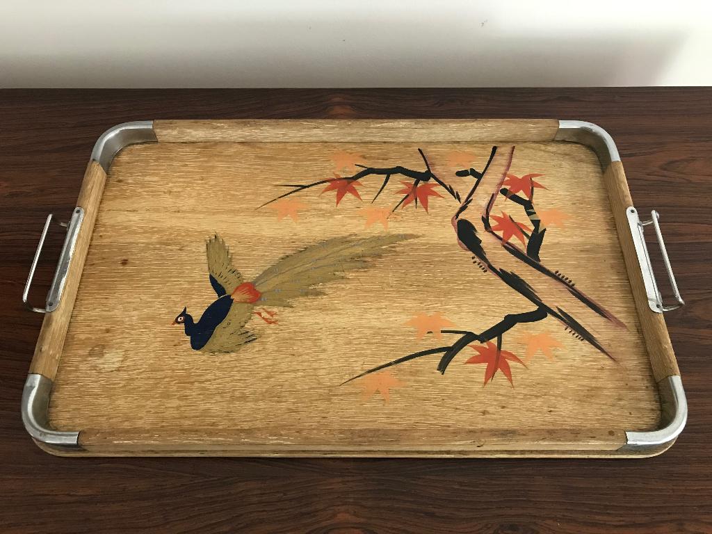 Mooi dienblad plateau fazant met inklapbare metalen grepen, Ophalen of Verzenden