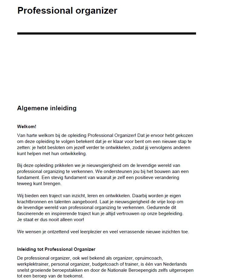 Cursus Professional Organizer, Ophalen, Alpha