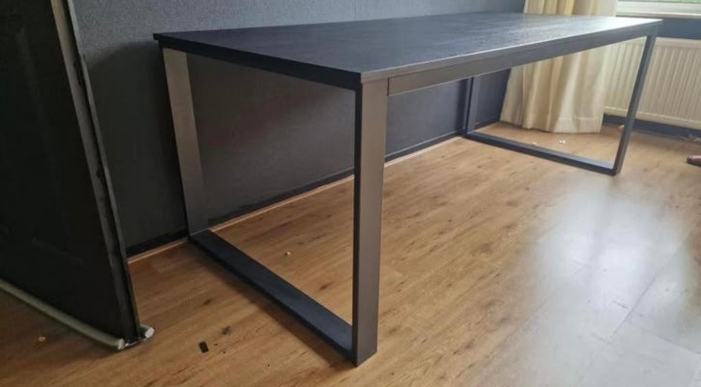 Moderne Eettafel Zwart met Metalen U-poten - 200x90 cm, Huis en Inrichting, Tafels | Eettafels, Ophalen, Gebruikt, 50 tot 100 cm
