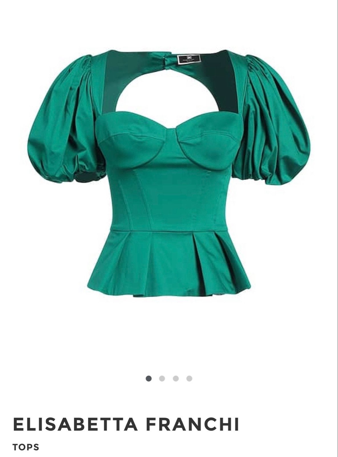 Elisabetta Franchi Groene Peplum Top met Puffmouwen, Kleding | Dames, Tops, Ophalen of Verzenden, Zo goed als nieuw, Korte mouw