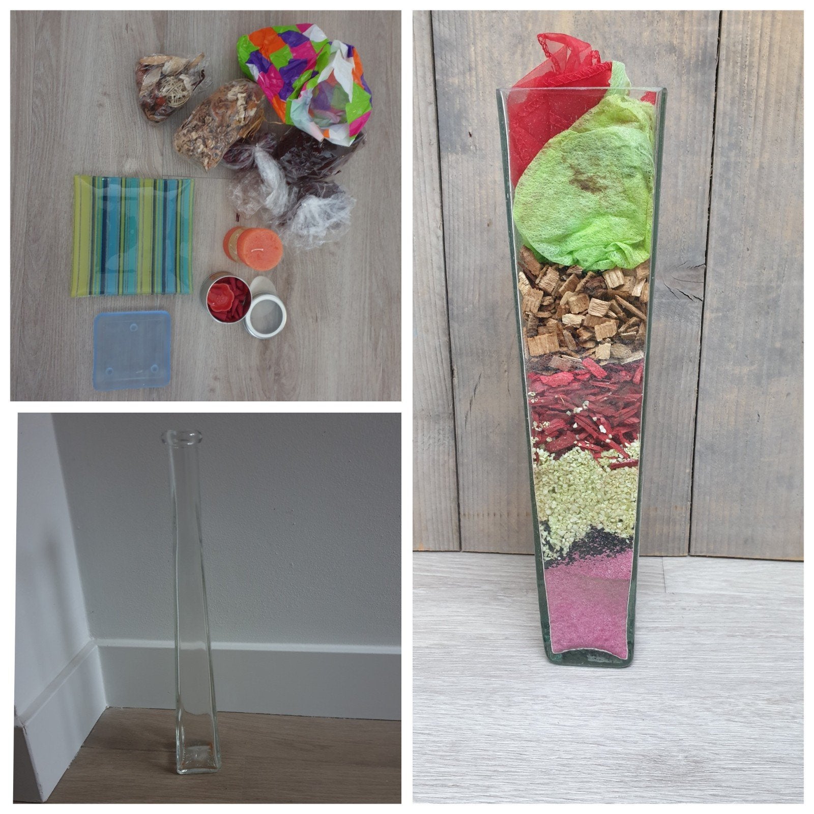 Potpourri set, vaas, onderbord, kaarsen en geurpiramide

Set, Ophalen, Zo goed als nieuw
