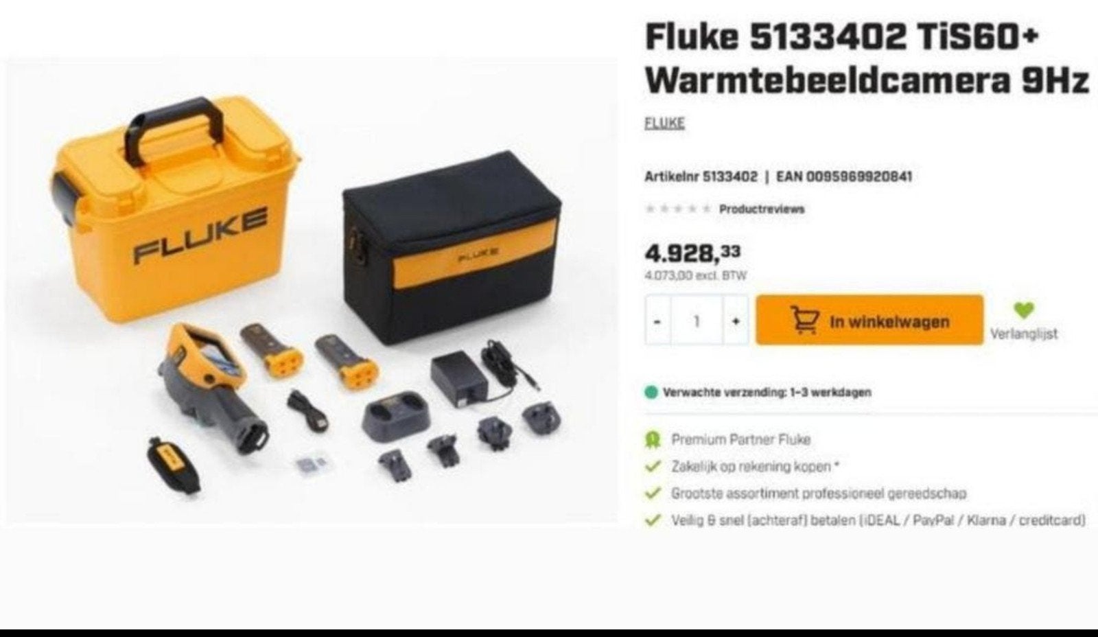 Fluke TiS60+ Warmtebeeldcamera 9Hz - Nieuwstaat, Ophalen of Verzenden, Zo goed als nieuw, Temperatuur