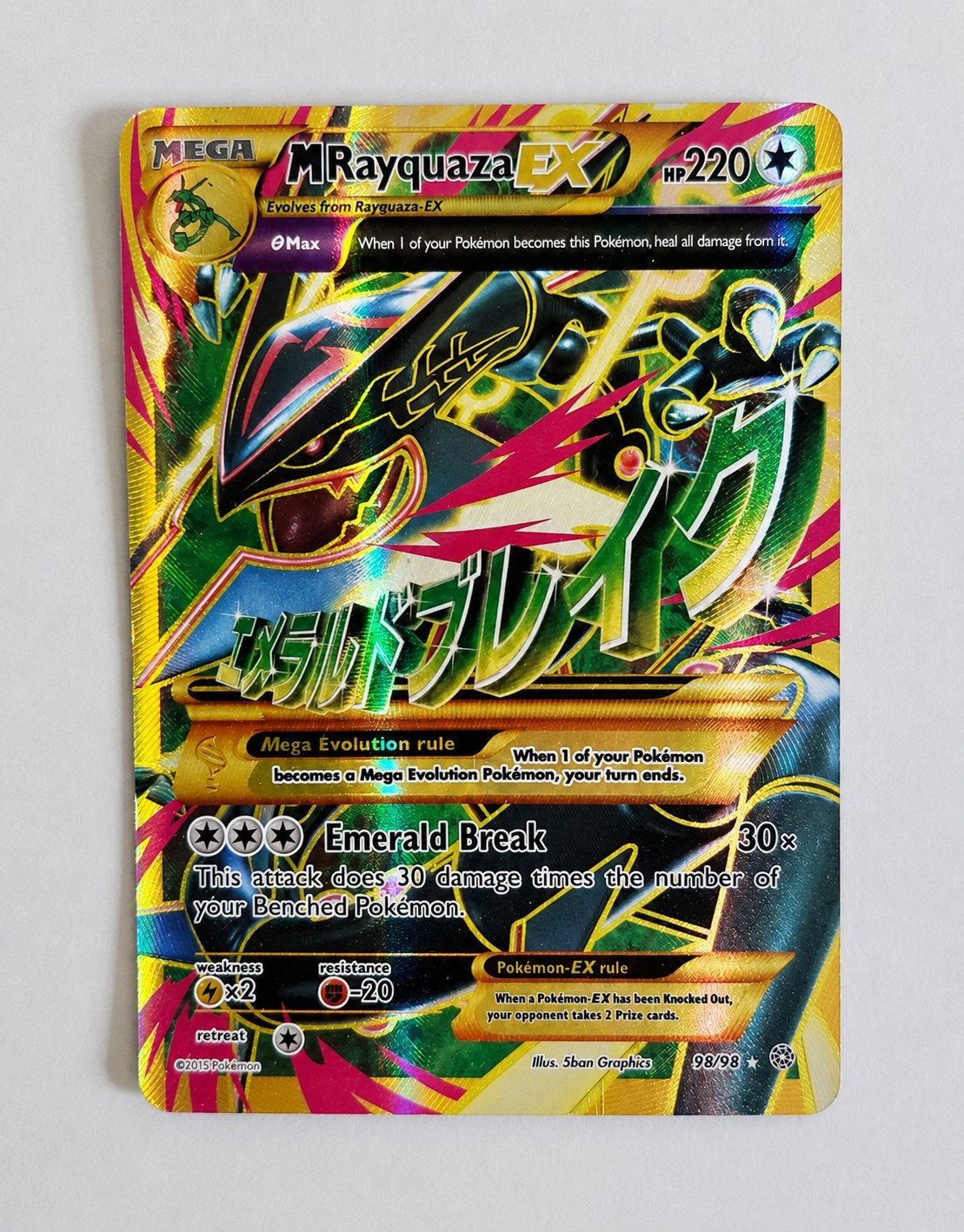 Pokémon M Rayquaza EX 98/98 Ancient Origins, Ophalen of Verzenden, Zo goed als nieuw, Losse kaart, Foil