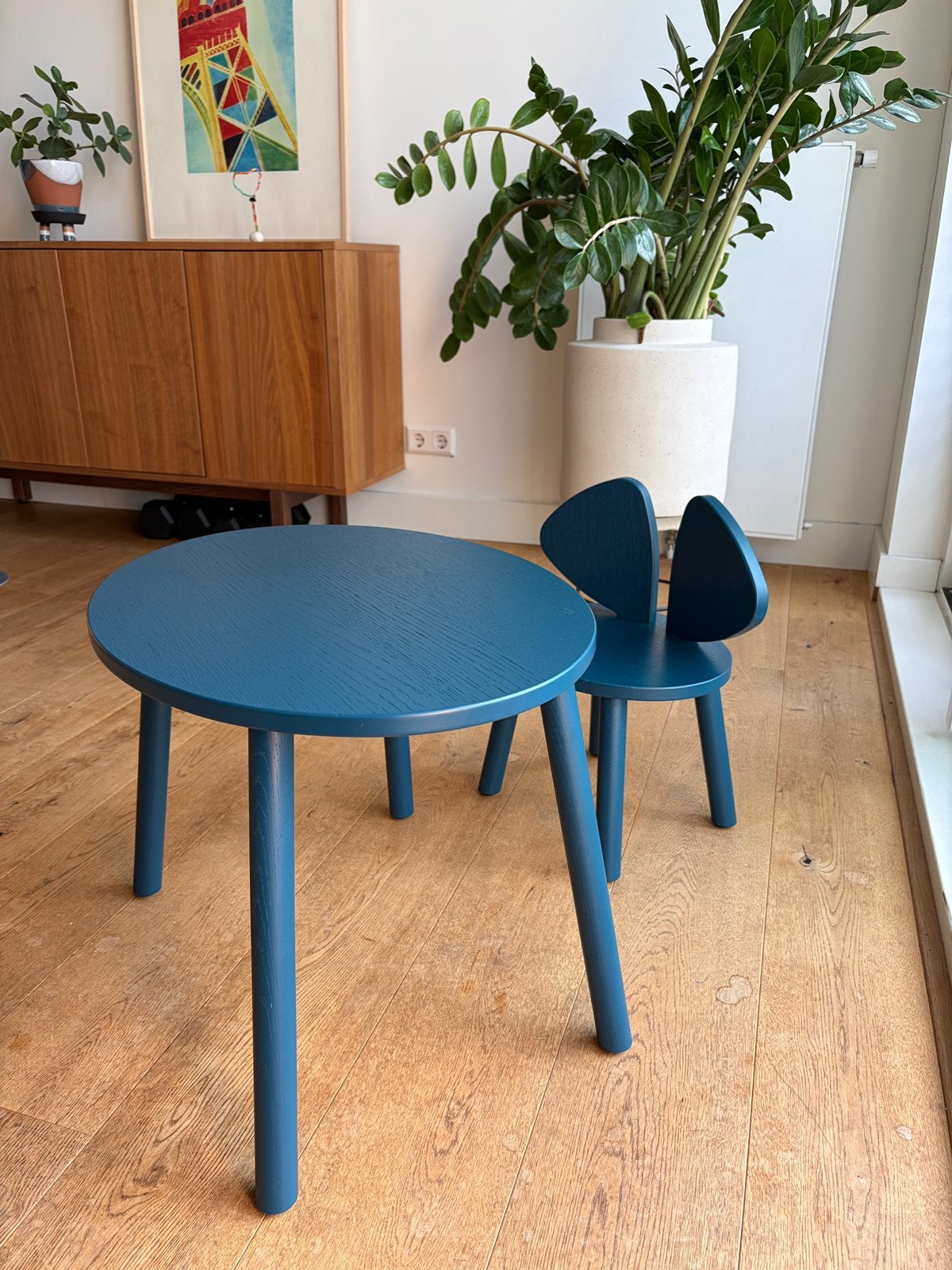 Nofred kindertafel en stoel – Mouse collectie, Petroleum, Kinderen en Baby's, Kinderkamer | Tafels en Stoelen, Ophalen, Zo goed als nieuw