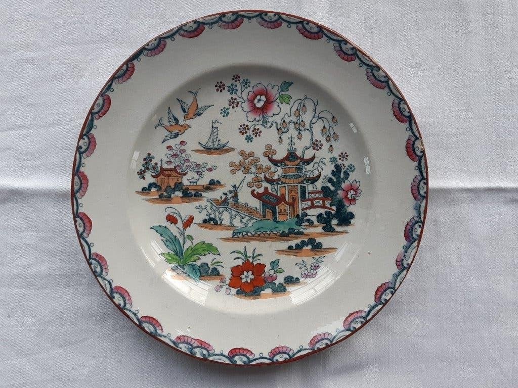 Chinees diner-/wandbord met Pagode vogels vissers, boot, Antiek en Kunst, Ophalen of Verzenden