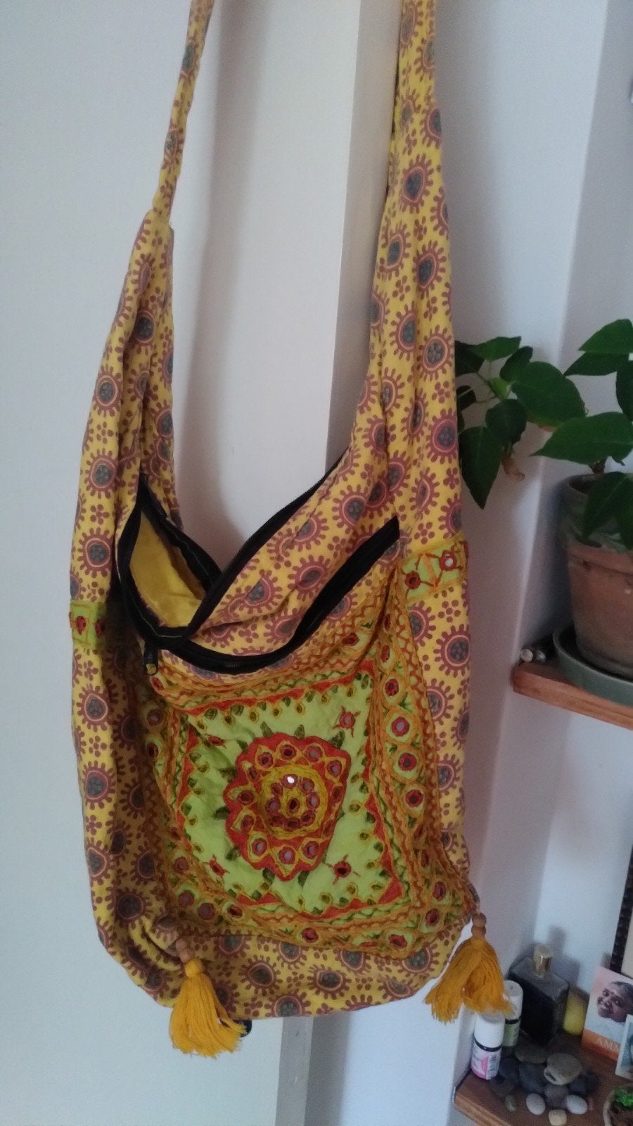 leuke boho tas, geel en groen, Ophalen of Verzenden, Groen, Schoudertasje