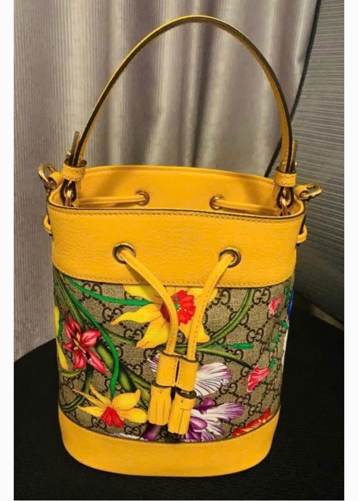 NEW Gucci Ophidia Flora Mini Bucket Bag - Yellow Leather, Ophalen, Nieuw, Geel, Handtas